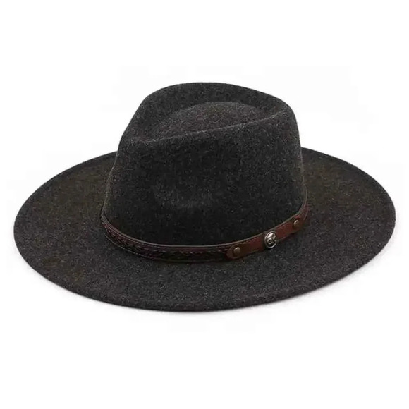 C. C. wide brim felt hat black with brown band - Picture 1 of 8